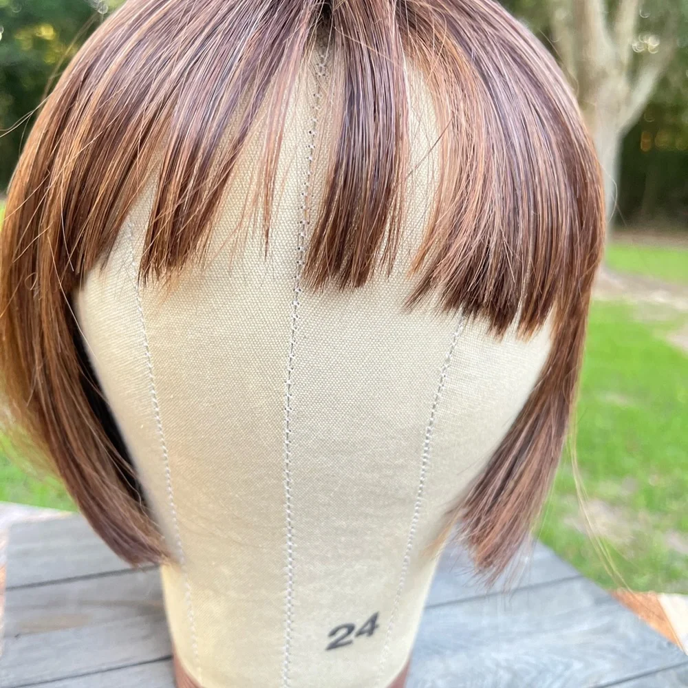 TOPPER WIG LIGHT BROWN BOB LENGTH WITH BANGS HIGHLITED